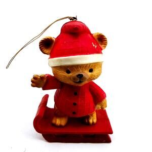 Vintage Mistletoe Magic Collection Bear Santa Christmas Tree Ornament